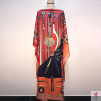 African Dashiki Dress for Women & Girls - Print Bohemia Silk Scarf Hijab, Loose Elegant Muslim Abaya Bazin Robe/Gowns