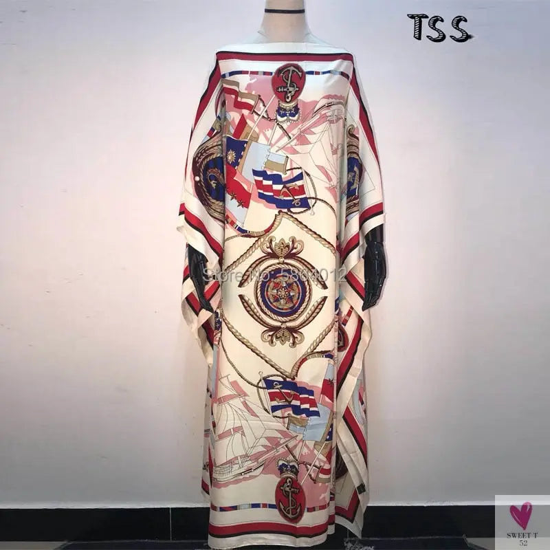 African Dashiki Dress for Women & Girls - Print Bohemia Silk Scarf Hijab, Loose Elegant Muslim Abaya Bazin Robe/Gowns