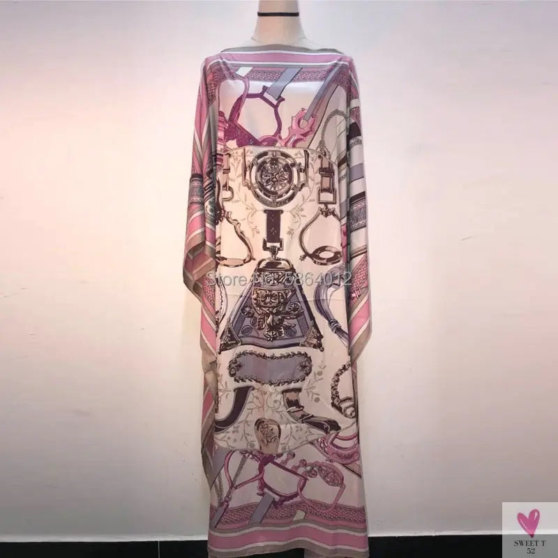 African Dashiki Dress for Women & Girls - Print Bohemia Silk Scarf Hijab, Loose Elegant Muslim Abaya Bazin Robe/Gowns