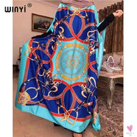 African Dashiki Dress for Women & Girls - Print Bohemia Silk Scarf Hijab, Loose Elegant Muslim Abaya Bazin Robe/Gowns