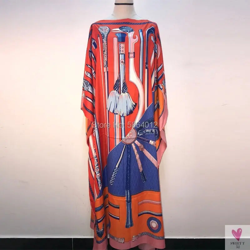 African Dashiki Dress for Women & Girls - Print Bohemia Silk Scarf Hijab, Loose Elegant Muslim Abaya Bazin Robe/Gowns