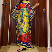 African Dashiki Dress for Women & Girls - Print Bohemia Silk Scarf Hijab, Loose Elegant Muslim Abaya Bazin Robe/Gowns