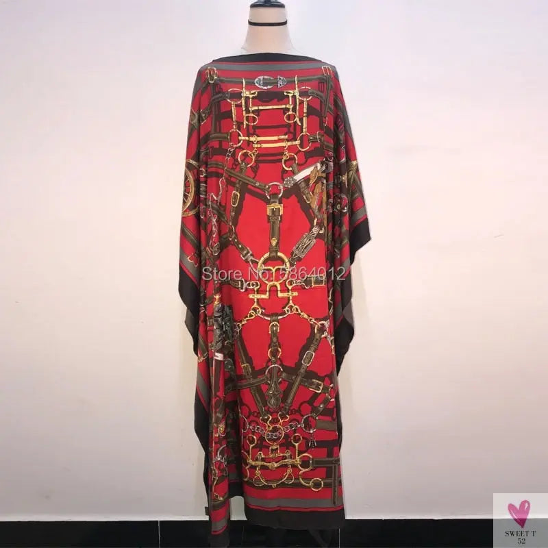 African Dashiki Dress for Women & Girls - Print Bohemia Silk Scarf Hijab, Loose Elegant Muslim Abaya Bazin Robe/Gowns