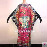 African Dashiki Dress for Women & Girls - Print Bohemia Silk Scarf Hijab, Loose Elegant Muslim Abaya Bazin Robe/Gowns