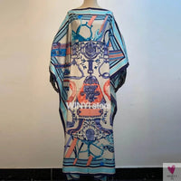 African Dashiki Dress for Women & Girls - Print Bohemia Silk Scarf Hijab, Loose Elegant Muslim Abaya Bazin Robe/Gowns