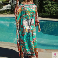 African Dashiki Dress for Women & Girls - Print Bohemia Silk Scarf Hijab, Loose Elegant Muslim Abaya Bazin Robe/Gowns