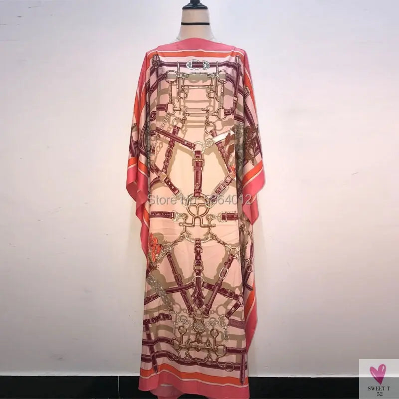 African Dashiki Dress for Women & Girls - Print Bohemia Silk Scarf Hijab, Loose Elegant Muslim Abaya Bazin Robe/Gowns