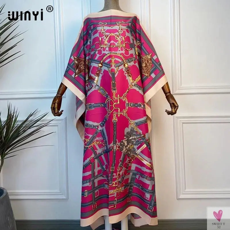 African Dashiki Dress for Women & Girls - Print Bohemia Silk Scarf Hijab, Loose Elegant Muslim Abaya Bazin Robe/Gowns
