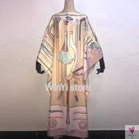 African Dashiki Dress for Women & Girls - Print Bohemia Silk Scarf Hijab, Loose Elegant Muslim Abaya Bazin Robe/Gowns