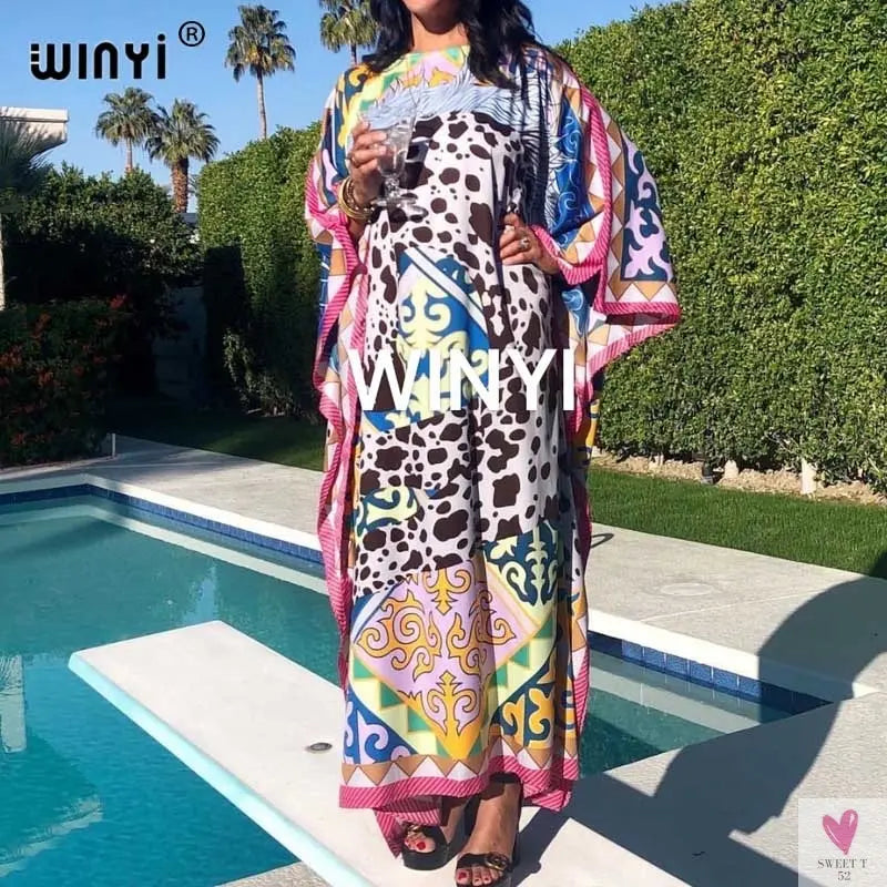 African Dashiki Dress for Women & Girls - Print Bohemia Silk Scarf Hijab, Loose Elegant Muslim Abaya Bazin Robe/Gowns