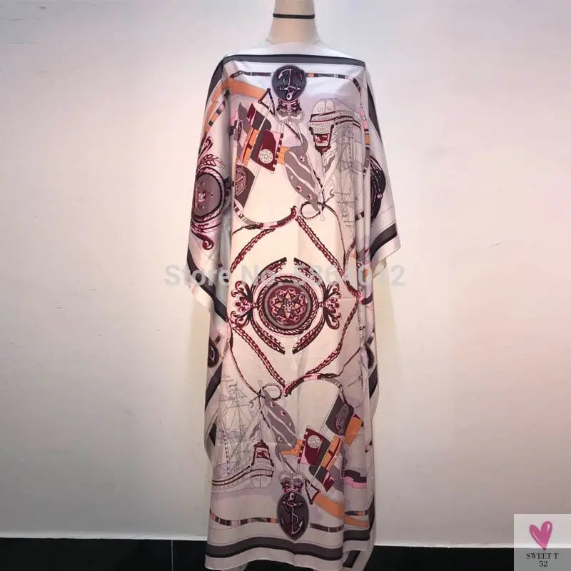 African Dashiki Dress for Women & Girls - Print Bohemia Silk Scarf Hijab, Loose Elegant Muslim Abaya Bazin Robe/Gowns