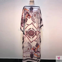 African Dashiki Dress for Women & Girls - Print Bohemia Silk Scarf Hijab, Loose Elegant Muslim Abaya Bazin Robe/Gowns