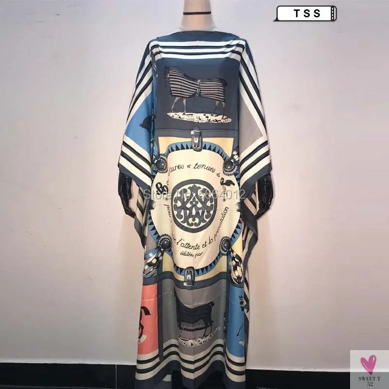 African Dashiki Dress for Women & Girls - Print Bohemia Silk Scarf Hijab, Loose Elegant Muslim Abaya Bazin Robe/Gowns