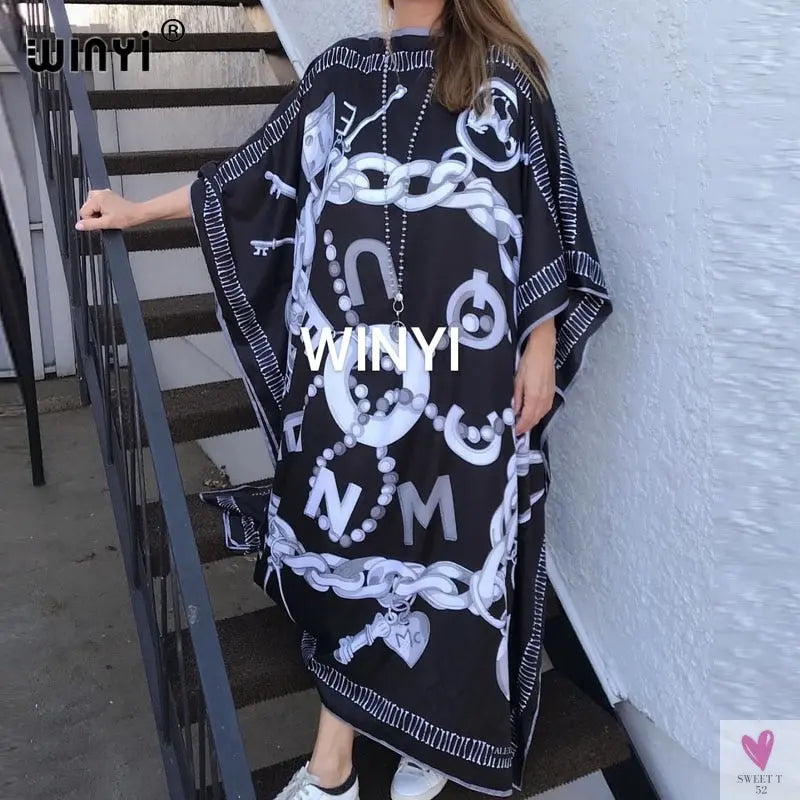 African Dashiki Dress for Women & Girls - Print Bohemia Silk Scarf Hijab, Loose Elegant Muslim Abaya Bazin Robe/Gowns