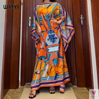 African Dashiki Dress for Women & Girls - Print Bohemia Silk Scarf Hijab, Loose Elegant Muslim Abaya Bazin Robe/Gowns