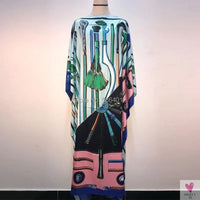 African Dashiki Dress for Women & Girls - Print Bohemia Silk Scarf Hijab, Loose Elegant Muslim Abaya Bazin Robe/Gowns