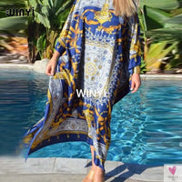 African Dashiki Dress for Women & Girls - Print Bohemia Silk Scarf Hijab, Loose Elegant Muslim Abaya Bazin Robe/Gowns
