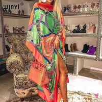 African Dashiki Dress for Women & Girls - Print Bohemia Silk Scarf Hijab, Loose Elegant Muslim Abaya Bazin Robe/Gowns