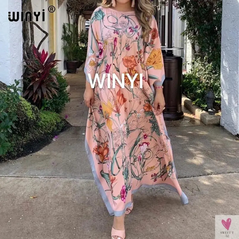 African Dashiki Dress for Women & Girls - Print Bohemia Silk Scarf Hijab, Loose Elegant Muslim Abaya Bazin Robe/Gowns