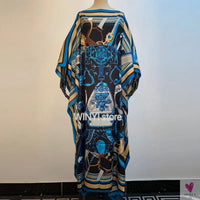 African Dashiki Dress for Women & Girls - Print Bohemia Silk Scarf Hijab, Loose Elegant Muslim Abaya Bazin Robe/Gowns