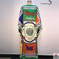 African Dashiki Dress for Women & Girls - Print Bohemia Silk Scarf Hijab, Loose Elegant Muslim Abaya Bazin Robe/Gowns