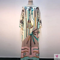African Dashiki Dress for Women & Girls - Print Bohemia Silk Scarf Hijab, Loose Elegant Muslim Abaya Bazin Robe/Gowns