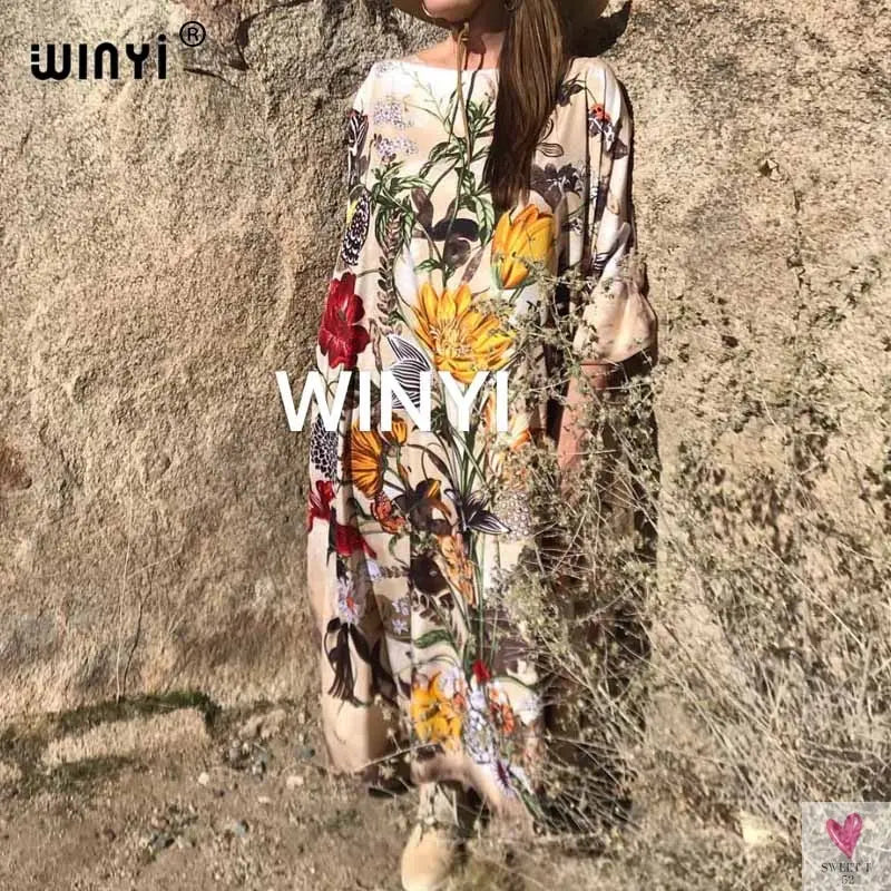 African Dashiki Dress for Women & Girls - Print Bohemia Silk Scarf Hijab, Loose Elegant Muslim Abaya Bazin Robe/Gowns