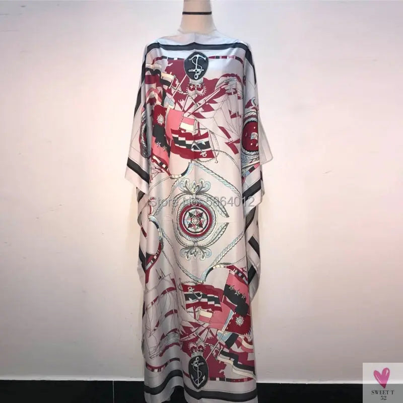 African Dashiki Dress for Women & Girls - Print Bohemia Silk Scarf Hijab, Loose Elegant Muslim Abaya Bazin Robe/Gowns