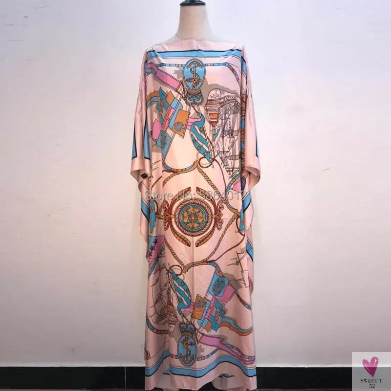 African Dashiki Dress for Women & Girls - Print Bohemia Silk Scarf Hijab, Loose Elegant Muslim Abaya Bazin Robe/Gowns