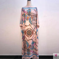 African Dashiki Dress for Women & Girls - Print Bohemia Silk Scarf Hijab, Loose Elegant Muslim Abaya Bazin Robe/Gowns
