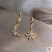 Asymmetrical Crystal Star/Moon Drop/Dangle Earrings for Women and Girls