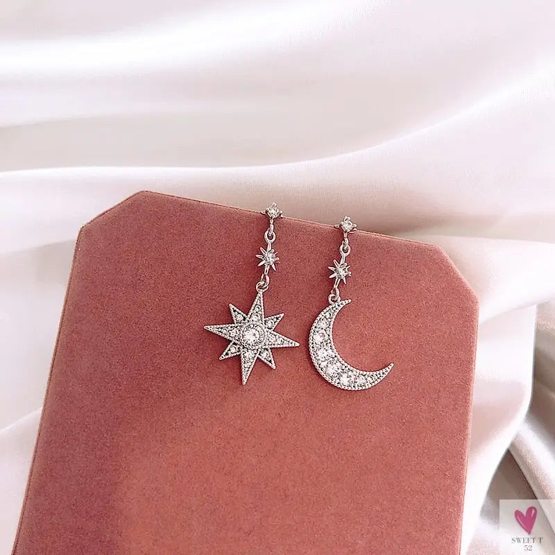 Asymmetrical Crystal Star/Moon Drop/Dangle Earrings for Women and Girls