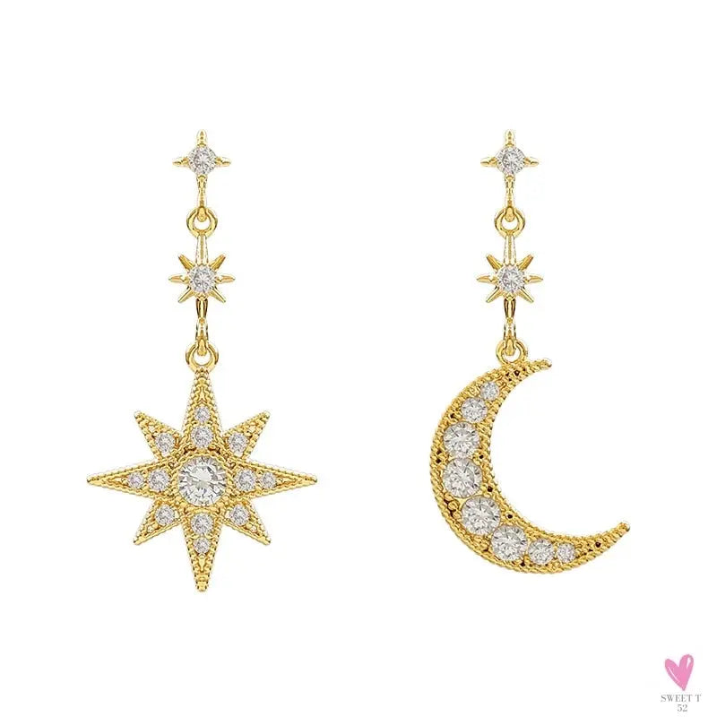 Asymmetrical Crystal Star/Moon Drop/Dangle Earrings for Women and Girls