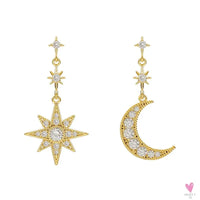 Asymmetrical Crystal Star/Moon Drop/Dangle Earrings for Women and Girls