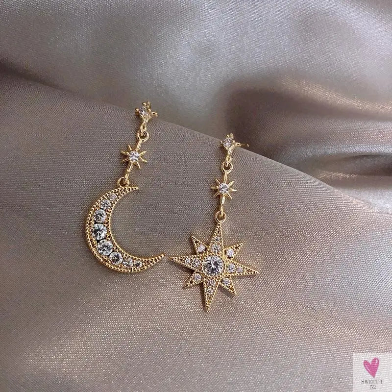 Asymmetrical Crystal Star/Moon Drop/Dangle Earrings for Women and Girls