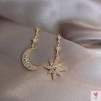 Asymmetrical Crystal Star/Moon Drop/Dangle Earrings for Women and Girls