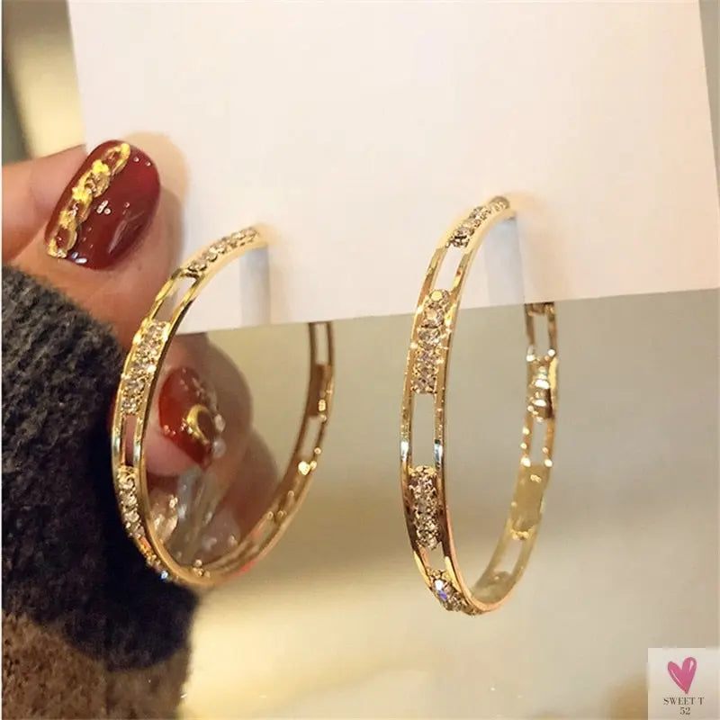 Bijoux Golden Rhinestone/Crystal Hoop Earrings for the Ladies and Girls-Earrings-SWEET T 52