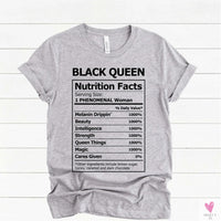 Black Queen Nutritional Facts T-Shirt for Women & Girls, Graphic Melanin T-Shirts