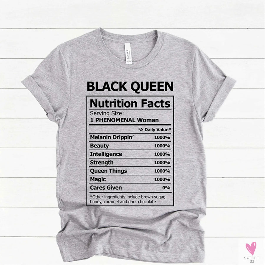 Black Queen Nutritional Facts T-Shirt for Women & Girls, Graphic Melanin T-Shirts