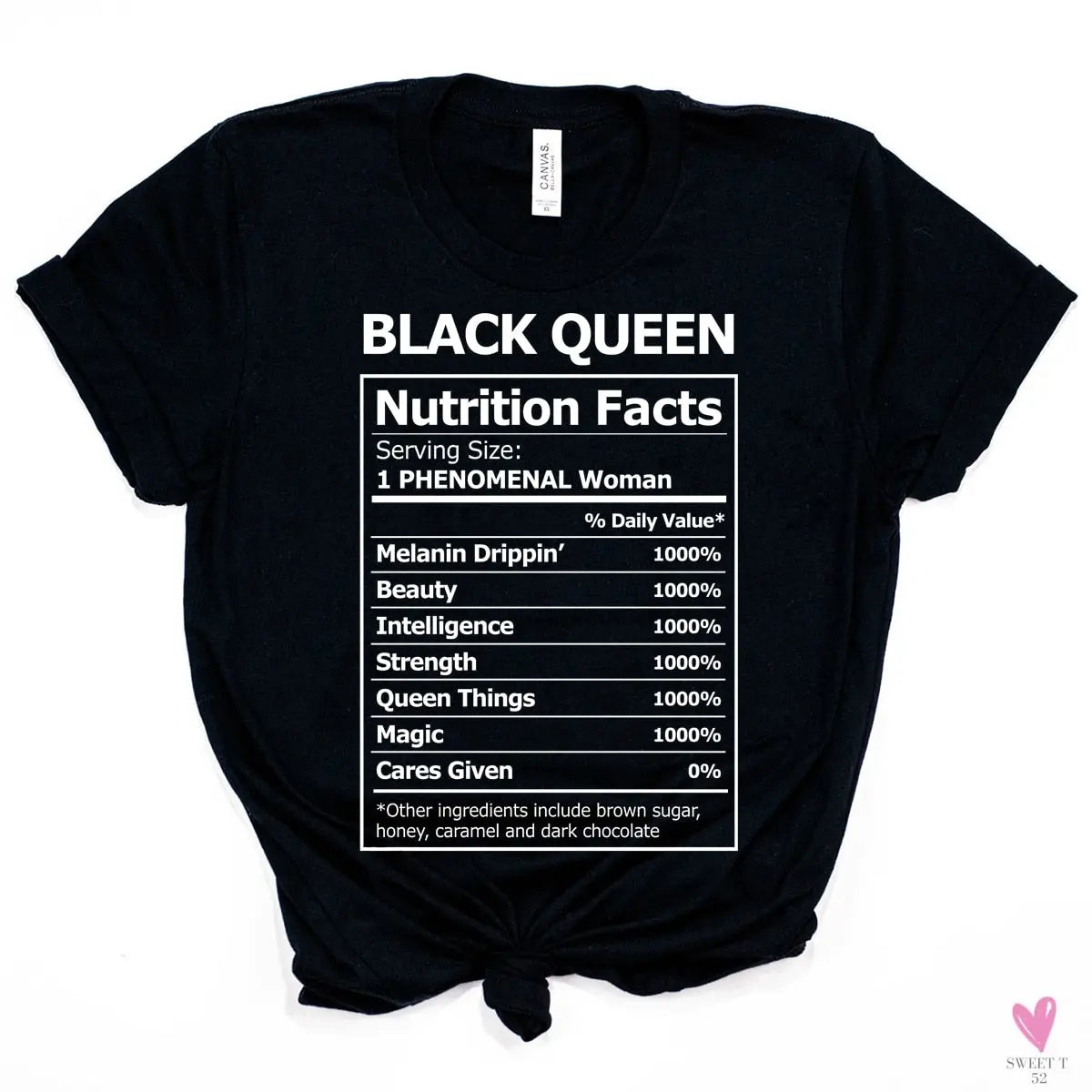 Black Queen Nutritional Facts T-Shirt for Women & Girls, Graphic Melanin T-Shirts