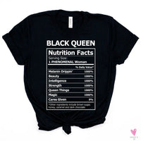 Black Queen Nutritional Facts T-Shirt for Women & Girls, Graphic Melanin T-Shirts