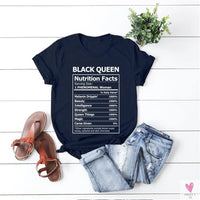 Black Queen Nutritional Facts T-Shirt for Women & Girls, Graphic Melanin T-Shirts