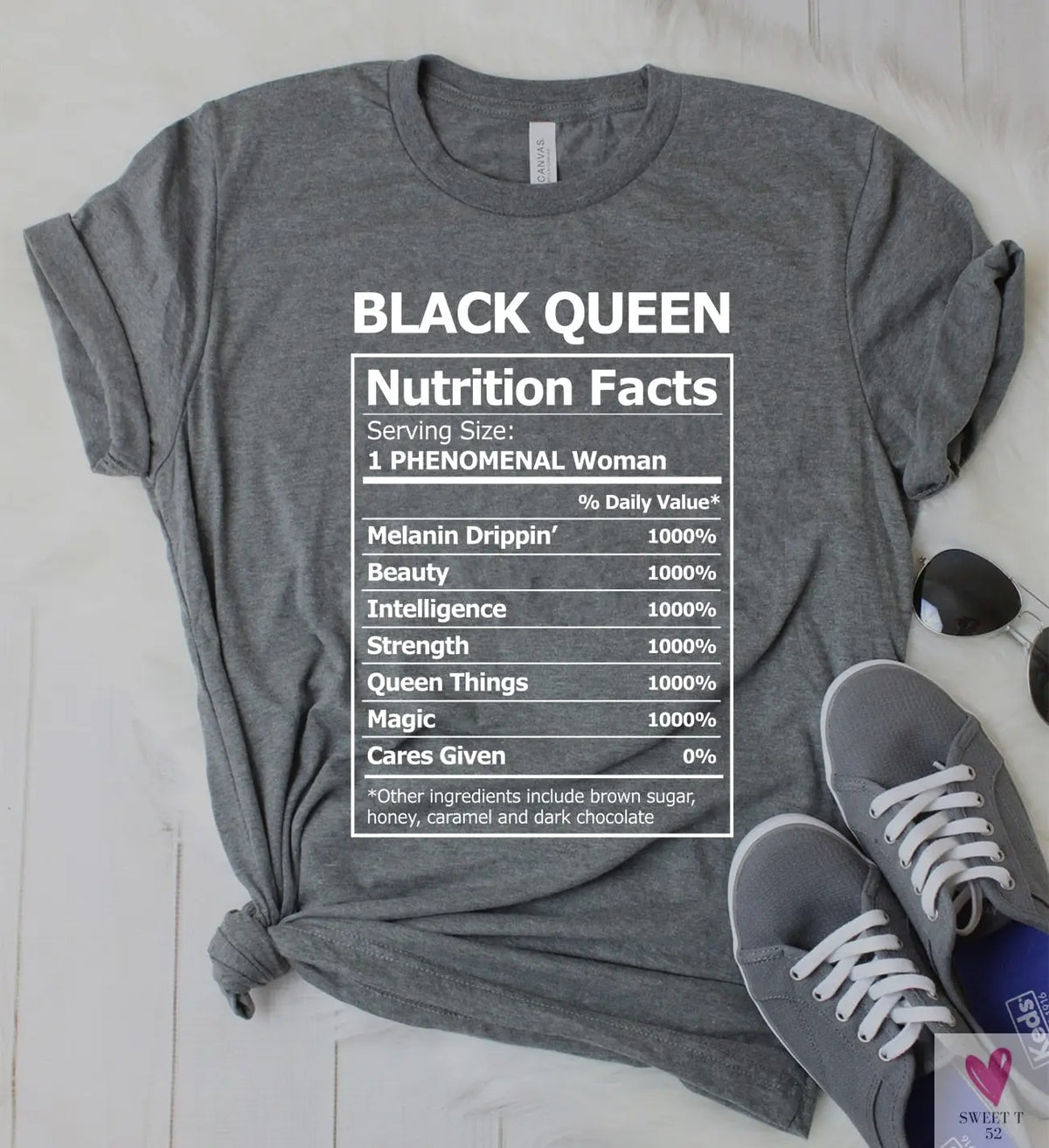 Black Queen Nutritional Facts T-Shirt for Women & Girls, Graphic Melanin T-Shirts