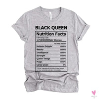 Black Queen Nutritional Facts T-Shirt for Women & Girls, Graphic Melanin T-Shirts