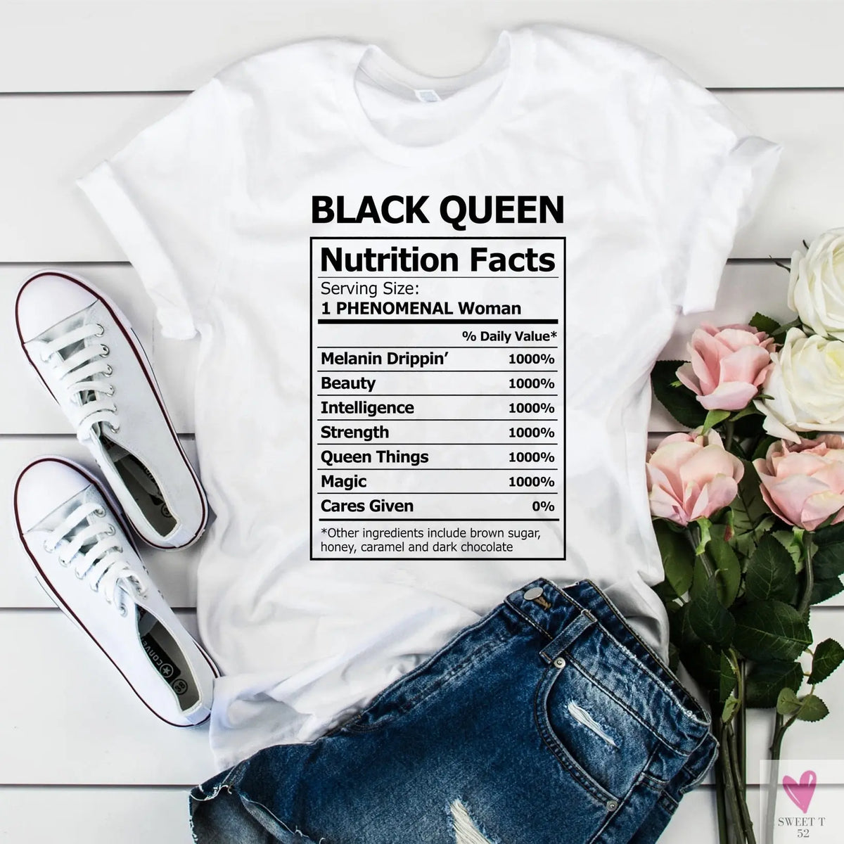 Black Queen Nutritional Facts T-Shirt for Women & Girls, Graphic Melanin T-Shirts