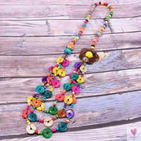 Bohemian Multi-Layer Handmade Wood Long Necklace For Women & Girls, Big Flower Collar, Colorful Bead Pendant Jewelry