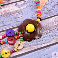 Bohemian Multi-Layer Handmade Wood Long Necklace For Women & Girls, Big Flower Collar, Colorful Bead Pendant Jewelry