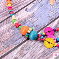 Bohemian Multi-Layer Handmade Wood Long Necklace For Women & Girls, Big Flower Collar, Colorful Bead Pendant Jewelry