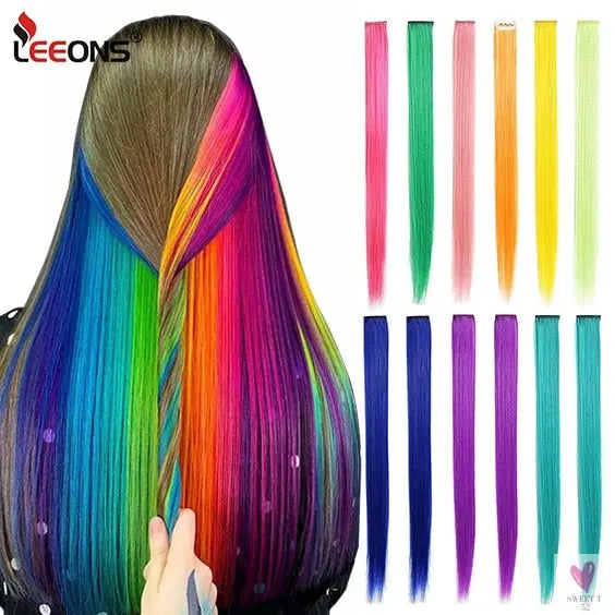Clip-In Ombre Hair Extensions for Women & Girls in Pure Color - Straight Long Synthetic 2 Tone Hair Pieces