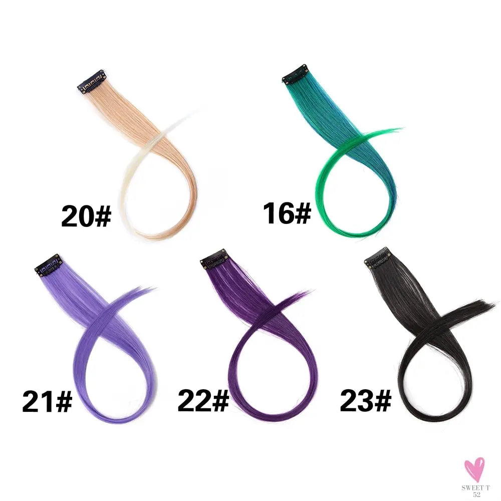 Clip-In Ombre Hair Extensions for Women & Girls in Pure Color - Straight Long Synthetic 2 Tone Hair Pieces